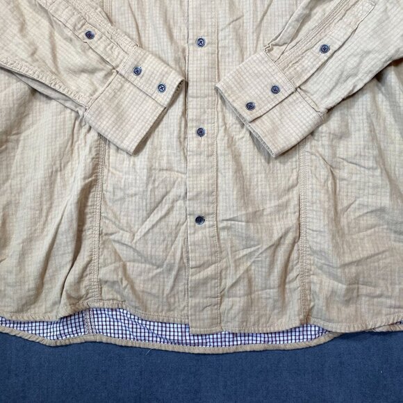 Coogi Mens Beige Long-Sleeve Button-Up Shirt 4XL 100% Cotton Casual Checked - Picture 2 of 13
